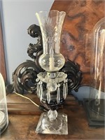 Pr Tall Crystal Lamps Burgundy Cut To Clear