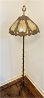 SLAG GLASS SHADE METAL FLOOR LAMP - 65" TALL