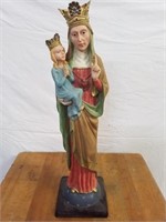 Statue religieuse femme et enfant couronnés