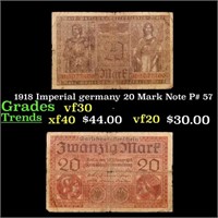 1918 Imperial germany 20 Mark Note P# 57 Grades vf