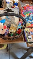 Basket, friendship bracelets, flower press, puppy