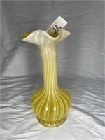 Vintage hand blown art glass yellow swirl bud vase