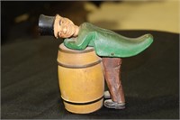 Wooden Drunk Man Leaning On Barrel Cigarette