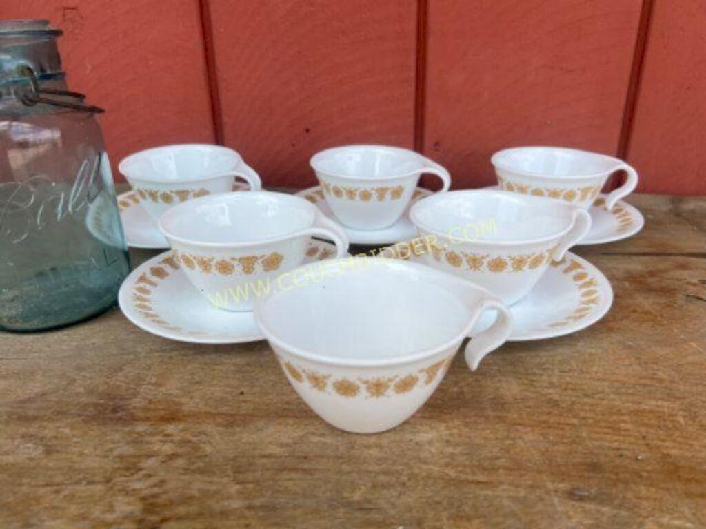 Corelle Butterfly Gold Hook Cups and Saucers
