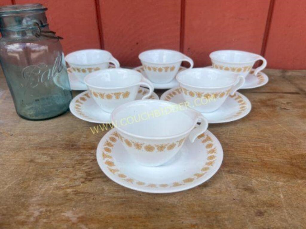 Corelle Butterfly Gold Hook Cup and Saucers