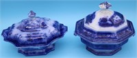 2 19TH C. FLO BLUE COVERED VEGETABLE DISHES,