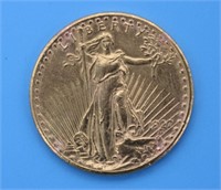 1927 $20 ST GAUDENS GOLD COIN, AU/UNC CONDITION,