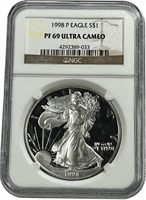 1998-P 1oz PROOF Silver Eagle NGC PF69 Ultra Cameo