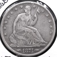 1871  SEATED HALF DOLLAR VF