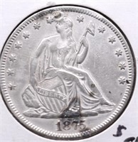 1875 SEATED HALF DOLLAR AU DETAILS