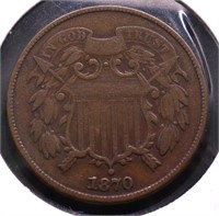 1870 TWO CENT PIECE XF  NICE PLANCHET
