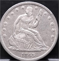1865 S SEATED HALF DOLLAR XF
