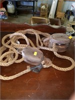 Wooden pulleys and rope