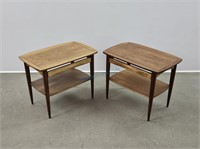 Pair Deilcraft Walnut Side End Tables w Shelf