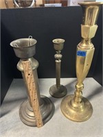 Three Large Brass Candlesticks