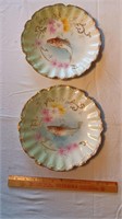 (2) Old 9.5” Hand Painted Fish Plates.Limoges