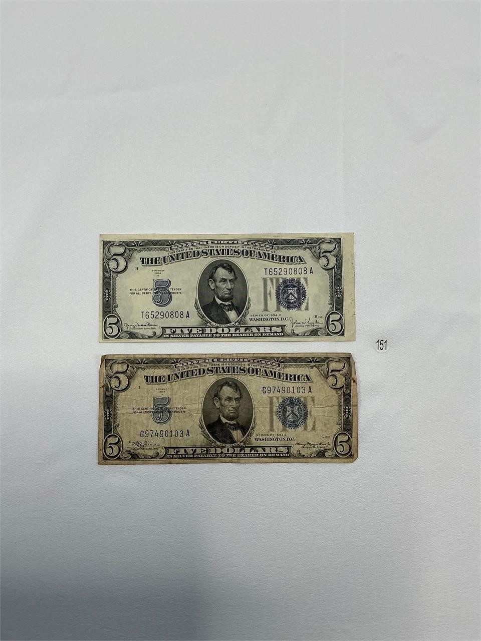 2-$5 Silver Certificate Notes