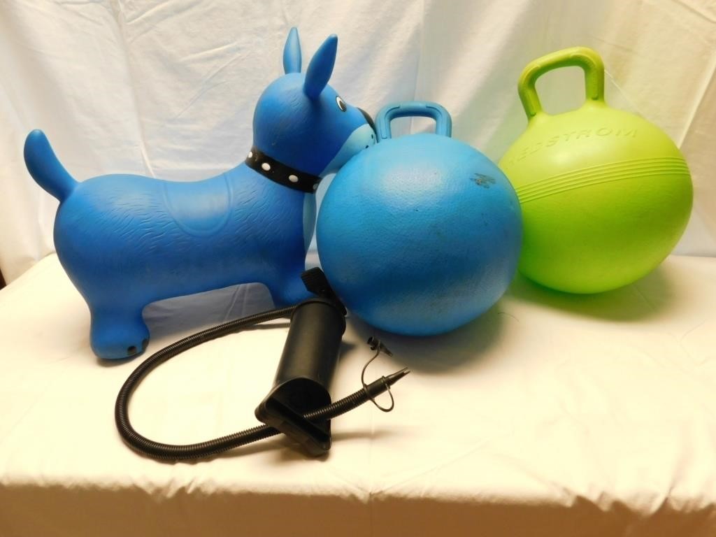 2- hopper balls & Waddle Dog with air pump.