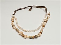 VINTAGE PEARL & AGATE BEAD NECKLACE