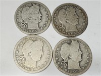 4- 1905 Silver Barber Quarters