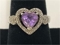 Sterling Purple Heart Ring 3.9gr TW Sz7