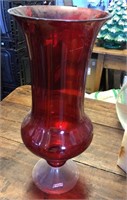 Red glass Pfaltzgraff vase 18" x 7" wide