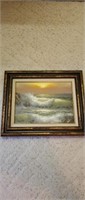 Ornate framed ocean scene signed canvas oil