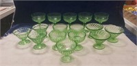 Tray Of (16) Assorted Green Depression Glassware