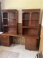 Wooden desk with two hutch tops