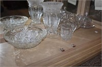 Frosted crystal Vase and glass napkin rings,