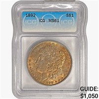 1892 Morgan Silver Dollar ICG MS61