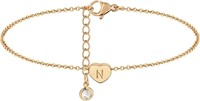 14k Gold-pl .03ct Topaz Letter N Initial Anklet