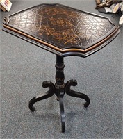 Black Chinoiserie End Table w/Crackle Finish