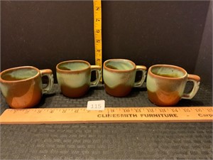 Frankoma Plainsman Green 4 Coffee Mugs