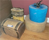 (2) Hat Boxes, Small Metal Trunk & Metal Canister