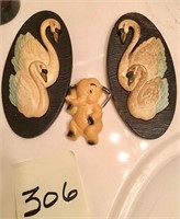 Vintage Miller Studio Chalkware Swans & Elephant