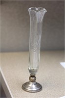 Sterling Rim Etched Glass Vase