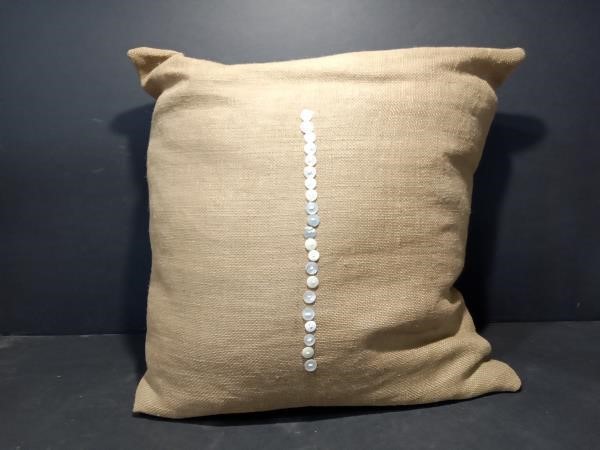 Burlap button throw pillow