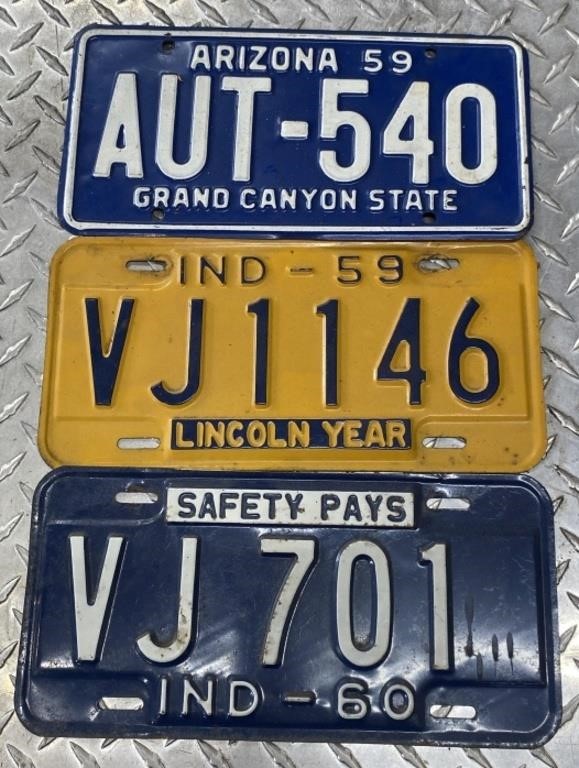 1959-1960 Arizona and Indiana License Plates,