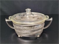 Pyrex Glass Etched Casserole Dish with Silver