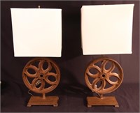 PAIR OF VINTAGE IRON GEARS NOW LAMPS