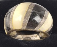 Sterling Onyx & Mother of Pearl Ring - Sz 5