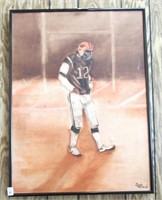 Signed Oil on Canvas Football Player Painting