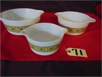 Pyrex Verde Nesting Casseroles 1, 1.5, 2 Qu