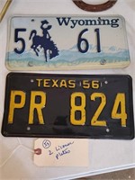 2 old low number license plates Wyoming Texas1956