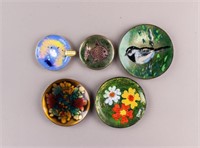 Metal Plate Painted Flower, Birds and Fish 5pc