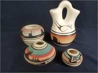 4 Native American Signed Vases