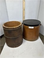 Two primate wooden buckets -one with lid