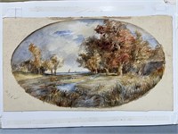 19th Century Land Waterscape Watercolor