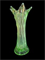 Fenton Fine Ribbed Green Uranium Vase
